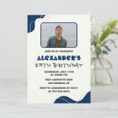 Invitations à 25e anniversaire Hommes Bleu Simple  (Debout devant)