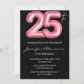 Invitations à 25e anniversaire Pink Balloon Glam B (Devant)