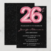 Invitations à 26e anniversaire Pink Balloon Glam B (Devant / Derrière)