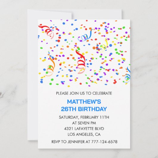 Invitations à 26e anniversaire Rainbow Confetti Bo (Devant)
