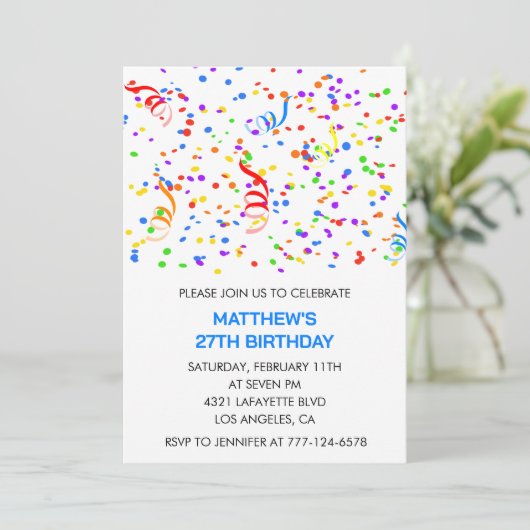 Invitations à 27e anniversaire Rainbow Confetti Bo (Debout devant)