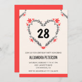 Invitations à 28e anniversaire pour son coeur flor (Devant / Derrière)