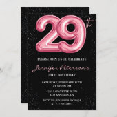 Invitations à 29e anniversaire Pink Balloon Glam B (Devant / Derrière)