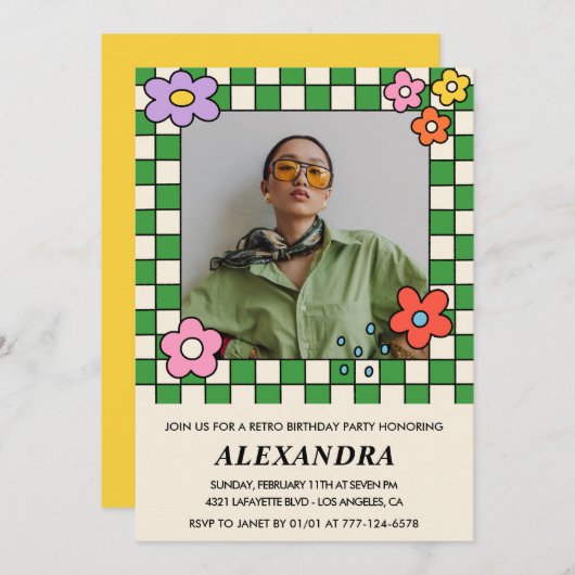 Invitations à 30e anniversaire Fleurs Super rétro (Devant / Derrière)