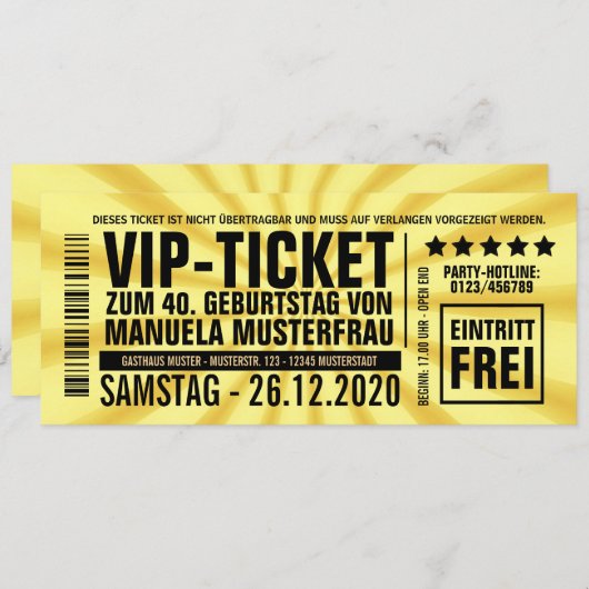 invitations à 40 ans ("VIP") (Devant / Derrière)