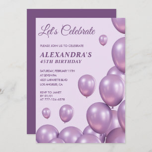 Invitations à 45e anniversaire Ballons violets