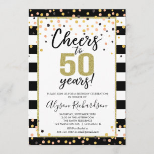 Invitations à 50 ans, confettis noir et or