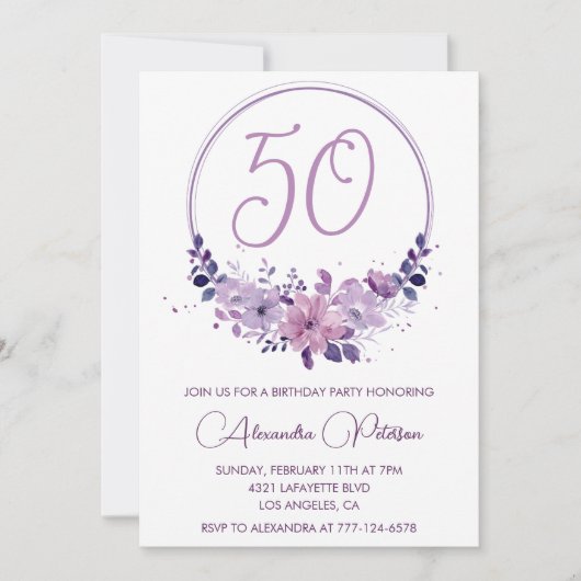Invitations à 50e anniversaire Elegant Boho violet (Devant)