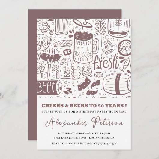 Invitations à 50e anniversaire Hommes Bière Vintag (Devant / Derrière)