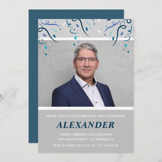 Invitations à 50e anniversaire Hommes Confetti Pho (Devant / Derrière)