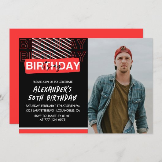 Invitations à 50e anniversaire Hommes Party Photo  (Devant / Derrière)