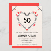 Invitations à 50e anniversaire pour son coeur flor (Devant / Derrière)