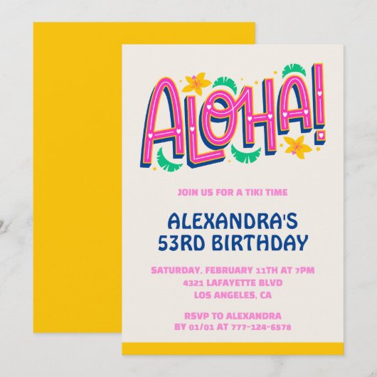 Invitations à 53e anniversaire Tropical Aloha Hawa (Devant / Derrière)