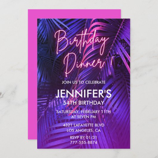 Invitations à 54e anniversaire Pink Neon Tropical (Devant / Derrière)