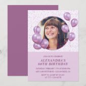 Invitations à 60e anniversaire Ballons Photo Purpl (Devant / Derrière)