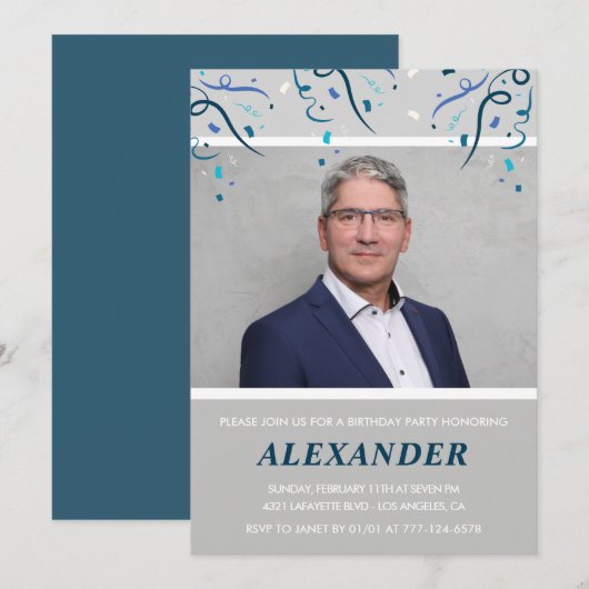 Invitations à 60e anniversaire Hommes Confetti Pho (Devant / Derrière)