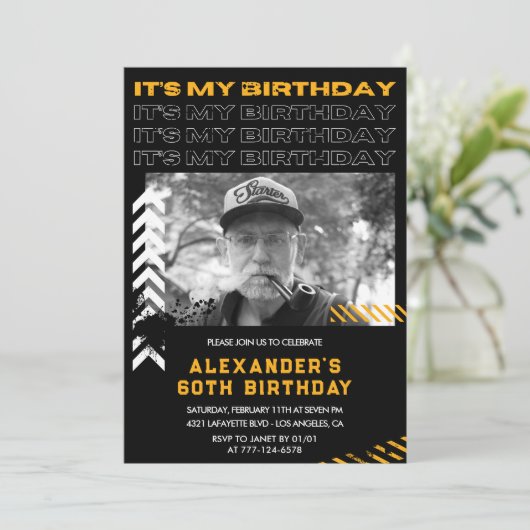 Invitations à 60e anniversaire Hommes Photo Spray (Debout devant)