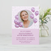 Invitations à 65e anniversaire Ballons Photo Purpl (Debout devant)