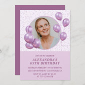 Invitations à 65e anniversaire Ballons Photo Purpl (Devant / Derrière)