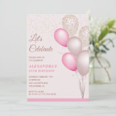 Invitations à 65e anniversaire Balloons Pink Confe (Debout devant)