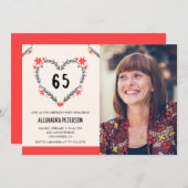 Invitations à 65e anniversaire pour son coeur flor (Devant / Derrière)