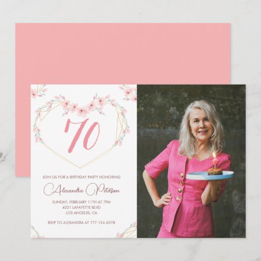 Invitations à 70e anniversaire Boho Floral Photo (Devant / Derrière)