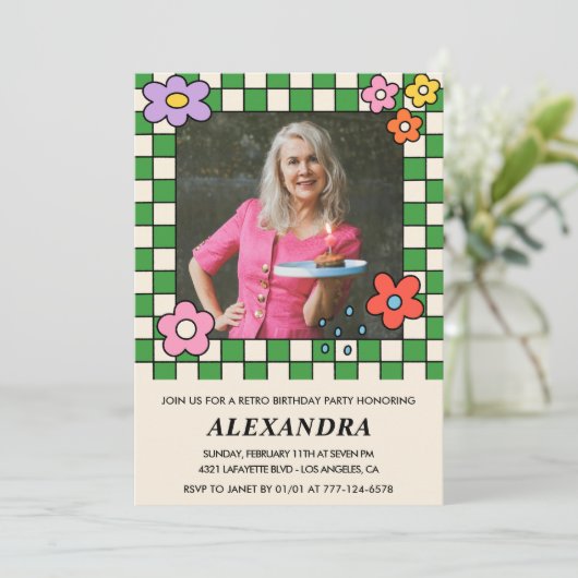 Invitations à 70e anniversaire Fleurs Super rétro (Debout devant)