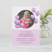 Invitations à 75e anniversaire Ballons Photo Purpl (Debout devant)