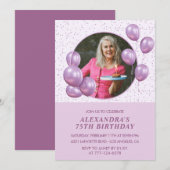 Invitations à 75e anniversaire Ballons Photo Purpl (Devant / Derrière)