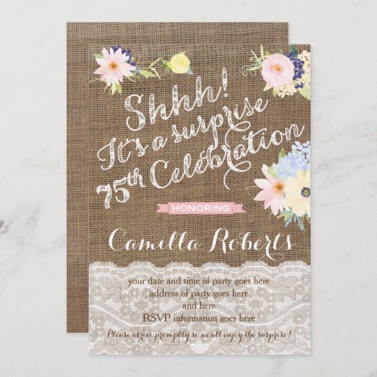 Invitations à 75e anniversaire, invitations de fêt (Devant / Derrière)