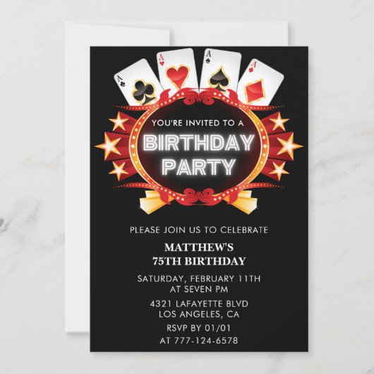 Invitations à 75e anniversaire Men Casino Vegas (Devant)