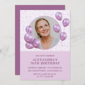 Invitations à 76e anniversaire Photo Purple Ballon (Devant / Derrière)