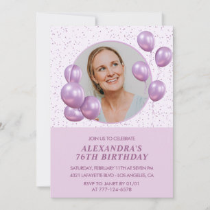 Invitations à 76e anniversaire Photo Purple Ballon