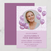 Invitations à 79e anniversaire Photo Purple Ballon (Devant / Derrière)