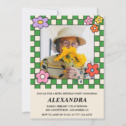 Invitations à 80e anniversaire Fleurs Super rétro (Devant)