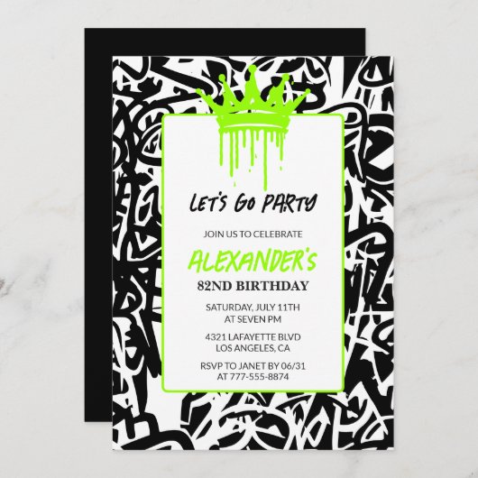 Invitations à 82e anniversaire Hommes Fête Graffit (Devant / Derrière)