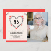 Invitations à 85e anniversaire pour son coeur flor (Devant / Derrière)