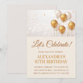 Invitations à 87e anniversaire Balloons Gold Moder (Devant / Derrière)