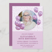 Invitations à 90e anniversaire Ballons Photo Purpl (Devant / Derrière)