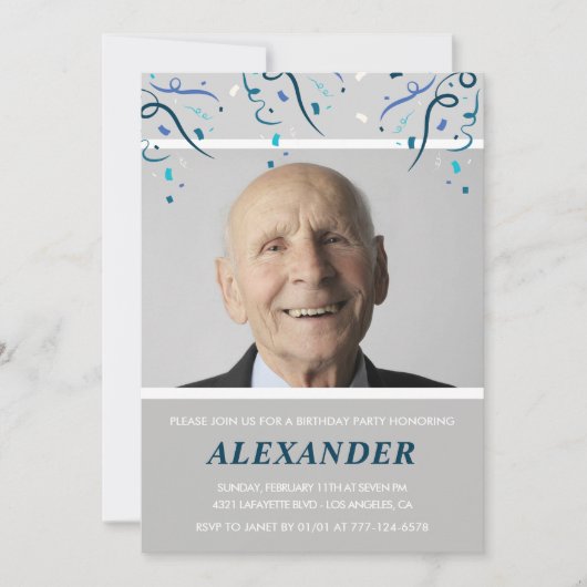 Invitations à 90e anniversaire Hommes Confetti Pho (Devant)