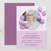 Invitations à 95e anniversaire Ballons Photo Purpl (Devant / Derrière)
