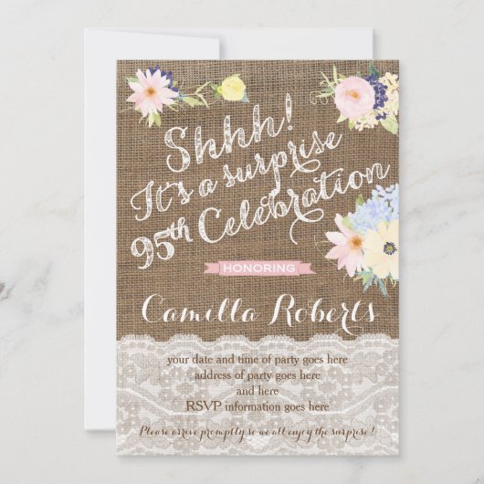 Invitations à 95e anniversaire, invitations de fêt (Devant)