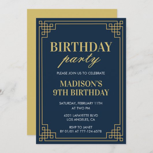 Invitations à 9e anniversaire Anniversaire fête fi (Devant / Derrière)