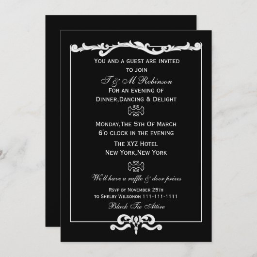 invitations à des événements d'entreprise en noir (Devant / Derrière)