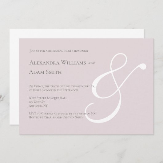 Invitations à dîner de répétition blanc rose (Devant / Derrière)