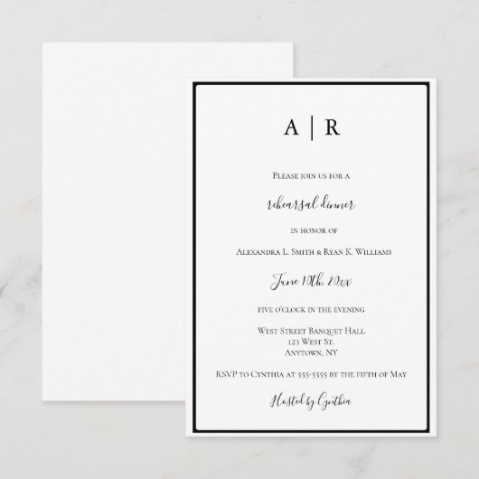 Invitations à dîner de répétition monogramme (Devant / Derrière)