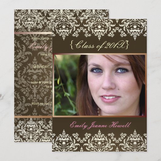 Invitations à Espresso + Damask/Graduations Party (Devant / Derrière)