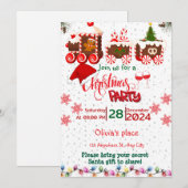 invitations à fêtes de noël de train rouge et vert (Devant / Derrière)