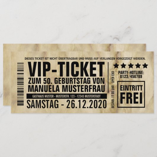 invitations à l’anniversaire (VIP) (Devant / Derrière)