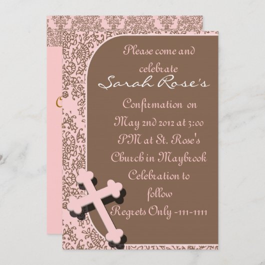 Invitations à la CONFIRMATION DOMMAQUES À LA ROSE (Devant / Derrière)